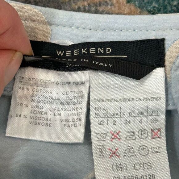 MaxMara Weekend Skirt Medium Blue Polka Dot Linen Blend Pleated A Line Flowy - Picture 6 of 15